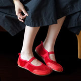 KYLETHOMASW  -  Ballet Flats Tabi Shoes for Woman Comfortable Hollow Out Elegant Red Mary Janes Shoes Ladies Elastic Band Spring Autumn Loafers