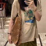 KYLETHOMASW  -  High-capacity Frosted Bandage Shoulder Bags Office Lady Vintage Simple Women Handbags Y2k Aesthetic Fashion Punk Underarm Bag
