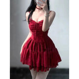 KYLETHOMASW  -  Red Lace Patchwork Design Strappy Dress Women New Summer Korean Style Fashion Evening Party Outfits Y2k Causal Dresses 2026 New