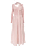 KYLETHOMASW  -  Pink Long Sleeve  Knot Maxi Dress Women's High Waist Gentle Style Spring Autumn Long Skirt A-Line Dress Korean Style