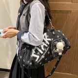 KYLETHOMASW  -  Star Print Bowling Ita Bag Large Capacity Denim Shoulder Bag Clear Window Crossbody Handbag Adjustable Strap Women Casual Bag