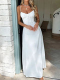 KYLETHOMASW  -  Elegant Maxi Long Waist Wrap A-line Dress Women Spaghetti Strap 2025 Spring Summer Dress Backless Sexy Party Beach Robe