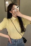 KYLETHOMASW  -  Spring Summer Knitting T-shirts Simple Hemp Pattern O Neck Solid Knitted Tees Short Sleeve Korean Fashion Ropa De Mujer