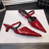 KYLETHOMASW  -  Brand Slippers Women Pointed Toe Slides Women Low Heel Mules Thin Heel Slippers Outdoor Flip Flops  Pleated Shoes Female Sandals