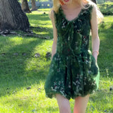 KYLETHOMASW  -  French V-neck Floral Dress for Women's Summer Slim Fit Sleeveless Mesh A-line Short Dress Fashion Female Clothes