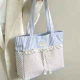 KYLETHOMASW  -  Contrast Color Striped Dots Y2k Women Purses Underarm Bag All Match Shopping Patchwork Lace Shoulder Bags Kawaii Sweet Handbags