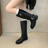 KYLETHOMASW  -  Winter Belt Buckle Women Knight High Boots Thick Heel Shoes Female Vintage Slip On Slim Long Booties Zapatos De Muje