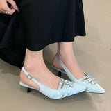 KYLETHOMASW  -  Fashion Silk Women Medium Heels Pumps Shoes Female Pointed Toe Footwear Shallow Ladies Thin Heels Sandals Shoes