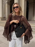 KYLETHOMASW  -  Sexy See-tough Long Sve Me Blouse Casual Sle Faionable Women's Top Loose Fit Chiffon Material Bell Sve