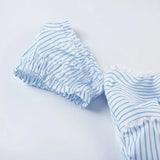KYLETHOMASW  -  French Casual Suit Women's Summer Blue Striped Off Shoulder Top Low Waist Shorts Two-piece Set Fashion Female Clothes