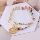 Kylethomasw European And American Jewelry Wholesale Retro Fashionable Metal Disc Flower Rainbow Beaded Chain Asymmetric Necklace
