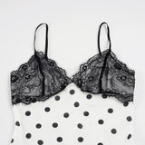 KYLETHOMASW  -  Vacation Slip Dress Women Summer Polka Dot Lace Mini Dress Sexy Spaghetti Strap Contrasting Beach Holiday Outfit Lounge