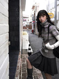 KYLETHOMASW  -  Vintage Print Sweater Vest Women Half Turtleneck Knitted Pullover Waistcoat Aesthetic Short Sleeve Knitwear Korean Jumpers
