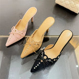 KYLETHOMASW  -  Pink Elegant Designer Hollow Out Pointed Toe Woman Slippers Fashion Thin Low Heels Mules Shoes Zapatos De Mujer