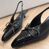 KYLETHOMASW  -  Sexy Pointed Toe Mules Pumps Women Summer Low Heel Slingback Sandals Female Fashions Retro Office Bow Designer Sandals Women