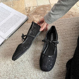 KYLETHOMASW  -  New Spring New Flat Shoes for Women Square Head Shallow Mouth Mesh Fabric Embroidery Butterfly Knot Soft Sole Single Shoe