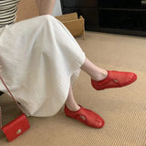 KYLETHOMASW  -  Red Ballet Flats Women Low Heel Pumps Summer Mesh Mary Jane Shoes Comfort Flat Shoes Black Round Toe Ladies Beach