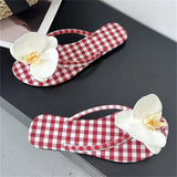 KYLETHOMASW  -  Summer Design Flower Geometric Clip Toe Low Flat Heels Women Slippers Fashion Casual Flip Flops Party Shoes