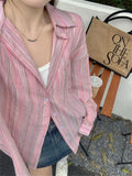 KYLETHOMASW  -  Pink Shirts Stripes All Match Streetwear Women Spring Lazy Style Chic Loose Fashion New Office Lady Casual