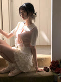 KYLETHOMASW  -  Cream Ballet Cake Skirt+Knitted Short Sleeve Top 2023 Summer Sweet Set