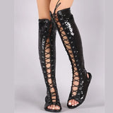 KYLETHOMASW  -  Sandals for Women Sandals Strappy Open Toe Knee High Summer Gladiator Flat Sandals Roman Bandage Casual Boots Shoes Plus 44