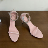 KYLETHOMASW  -  Luxury Rhinestones Women Heels Sandals Shoes Fashion Round Toe Female Ankle Strap Footwear Party Ladies High Heels Shoes Pumps