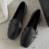 KYLETHOMASW  -  Elegant Burgundy Square Toe Loafers Women Fashion Metal Buckle Stitching Designer Shoes Comfortable Commuting Flat Office Shoes