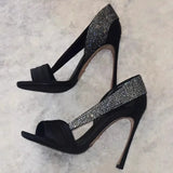 KYLETHOMASW  -  Spring and summer new pointed fish mouth rhinestone lace-trimmed hollow single shoes high-heeled banquet dress women's sandals