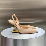 KYLETHOMASW  -  New Style High Heels Women Slingback Metal High Heels Women Shoes Pointed Toe Party Dress Shoes Sandalias De Las Mujeres