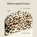 KYLETHOMASW  -  Winter Fluffy Faux Fur Leopard Print Clutch Purse Vintage Kiss‑lock Half‑moon Women Party Handbag Detachable Chain Shoulder Bag