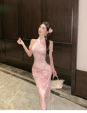 KYLETHOMASW  -  Dresses Women Elegant Off Shoulder Stand Collar Split Vintage Temperament Party Dress Slim Stretch Sexy Ladies Fashion