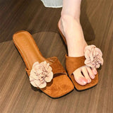 KYLETHOMASW  -  Flower Women Slippers Square Toe Flats Sandals Casual Shoes Summer 2025 Elegant Dress Shoes Slingback Slides Mujer Flip Flops