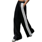 KYLETHOMASW  -  Women Satin Silk Lace Trim Pants Y2k High Street Elastic Waist Wide Leg Pj Lounge Boxer Bottoms Trendy Causal Trousers