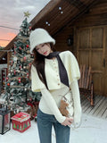 Kylethomasw Vintage Red Poncho Sweater Women Ribbed Knitwear Two-Piece Set Pullover Korean Cutecore Long Sleeve Christmas Clothes