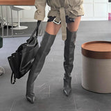 KYLETHOMASW  -  Fashionable Faux Leather Over Knee Women's Boots Pointed Toe Stiletto Knight Boots for Women Fold‑over Design Elegant Tall Boots
