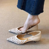 KYLETHOMASW  -  Spring New Arrival Sweet Elegant Shoes Women Low Heel Pointed Toe Soft Leather Women's Shoes Sandals Hollow Out  Single Shoes 2