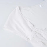 KYLETHOMASW  -  Pure Desire Spicy Girl White Lace Splice Knitted Top Summer Self-built Station New Pleated Slim Fit V-neck T-shirt Women