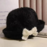 KYLETHOMASW  -   Sweet Hot Girl Elegant Bow Fedoras Women's Winter Curdled Knitted Fedoras Fashion Female Trendy Accessories