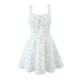 KYLETHOMASW  -  Sexy Backless Floral Print Sling Mini Dress For Women Sleeveless A-line Summer Holiday Party Robe Lady Birthday Dress Lace Up