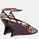 KYLETHOMASW  -  Narrow Band Wedges Leather Sandals Sexy Square Toe Corss Tied Back Straps Customized New Arrivals Fashion Women Modern Shoes