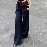 KYLETHOMASW  -  Summer New High Street Lace Up 3d Flower Loose Casual Wide Leg Pants Women + Sexy Patchwork Camisole Two-piece Suit