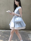 KYLETHOMASW  -  Celebrity Lady Bithday Party Blue Black Ball Gown Mesh Patchwork A Line Dress Summer Sleeveless O Neck Mini Fluffy Tank Dress