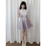 KYLETHOMASW  -  Womens Sweet Plaid Lace Trim Dress With Ruffle Collar And Waist Cinched Design