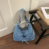KYLETHOMASW  -  Denim Cloth Bag for Women New Fashionable Lace Up Large Capacity Crossbody Niche Single Shoulder Commuting Bags