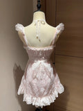 KYLETHOMASW  -  Summer New Girlish Sweet Lace Blouse Cute Bow Slim Kawaii Sling Dress Two-piece Set Women's Japanese Cute Cake Dresses Suit