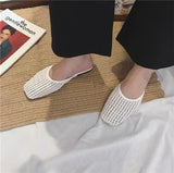 KYLETHOMASW  -  Shoes Slippers Soft Slides Slipers Women Cover Toe Low Loafers Fretwork Heels Comfort 2025 Flat Basic Fabric Rubber Cane PU
