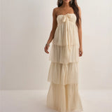KYLETHOMASW  -  Women's Strapless Long Dress Fashion Sleeveless Tiered Hem Tube Dress Summer Beach Holiday Party Wedding Dress