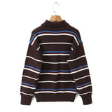 KYLETHOMASW  -  American Retro Lapel Collar Knitted Sweater For Women Long Sleeve Casual Loose Autumn Striped Pullovers