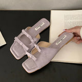 KYLETHOMASW  -  Fashion Butterfly-Knot Ladies Flats Slippers Shoes Female Square Toe Summer Beach Slides Slippers Sandals Shoes For Women
