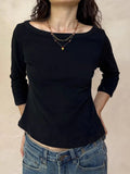 KYLETHOMASW  -  Solid Basic Three Quarter Sleeve T-shirts Woman Autumn Slash Neck Cotton Slim Crop Top Female Casual Simple All-match Tee Shirts